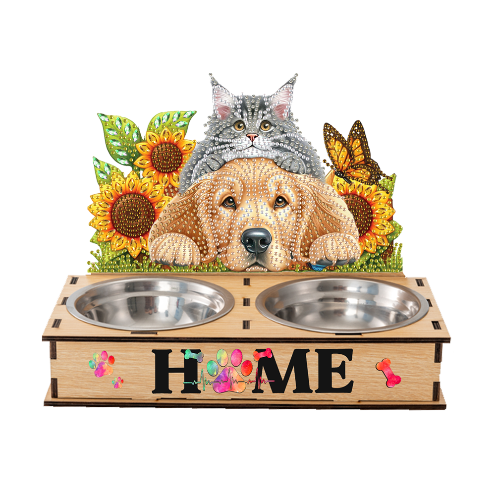 5D DIY Diamond Painting Water Feeder Diamond Art Dog Bowl for Small Medium Pets