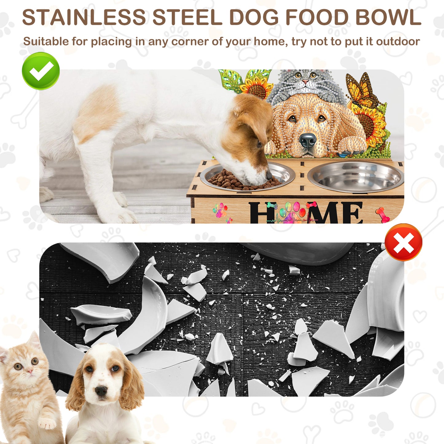 5D DIY Diamond Painting Water Feeder Diamond Art Dog Bowl for Small Medium Pets