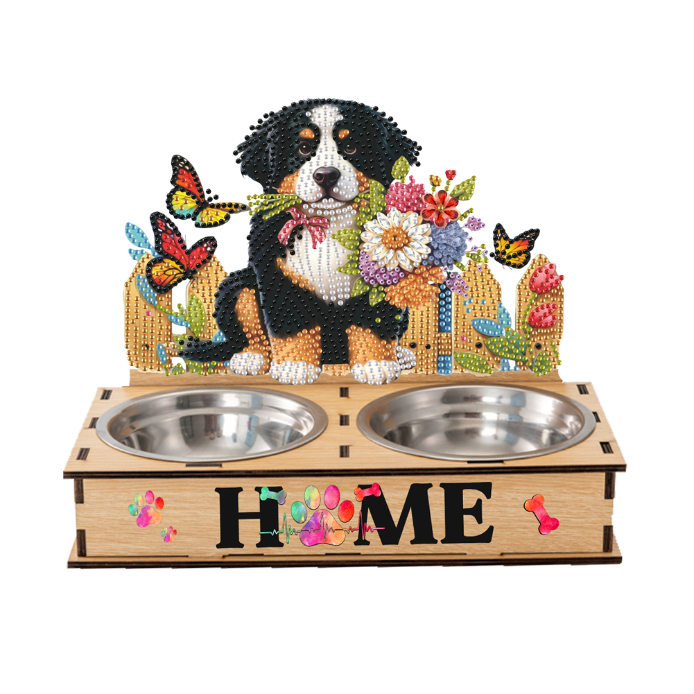 5D DIY Diamond Painting Water Feeder Diamond Art Dog Bowl for Small Medium Pets