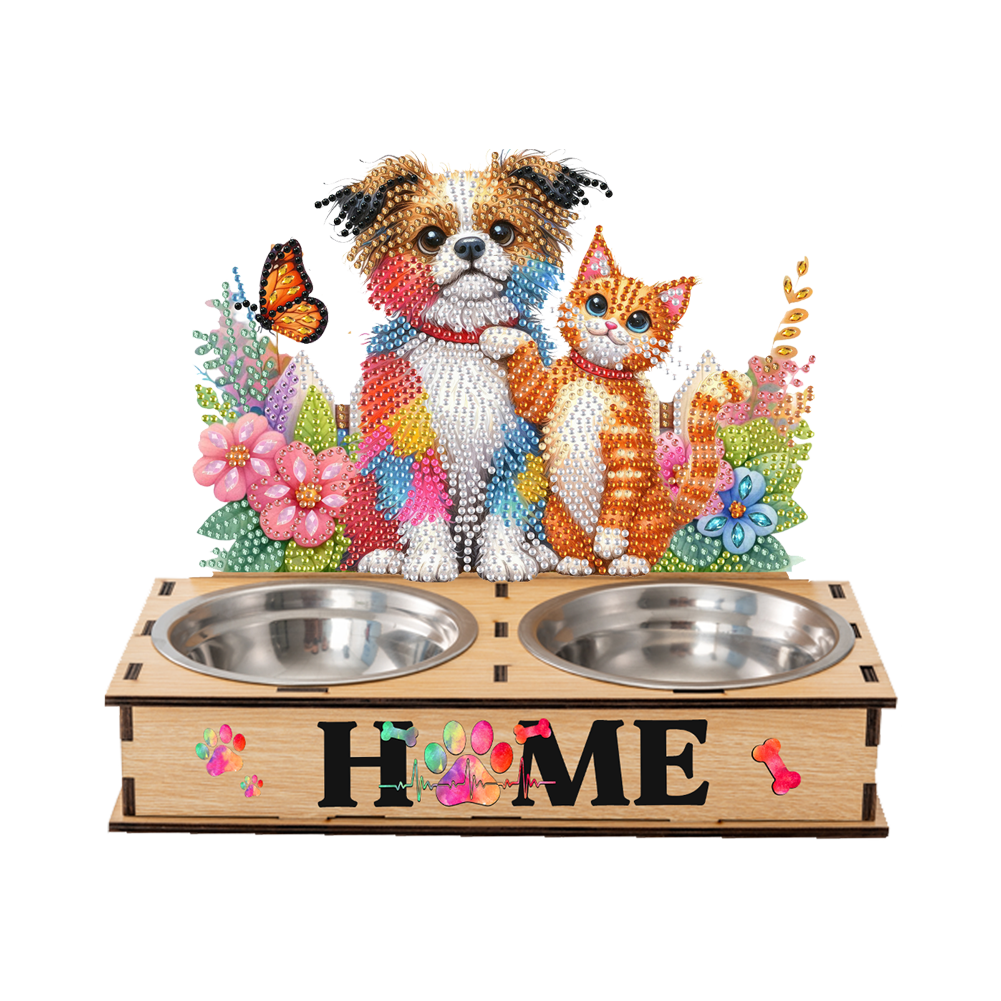 5D DIY Diamond Painting Water Feeder Diamond Art Dog Bowl for Small Medium Pets