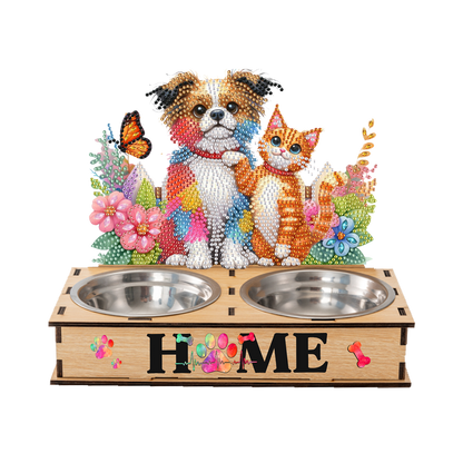 5D DIY Diamond Painting Water Feeder Diamond Art Dog Bowl for Small Medium Pets
