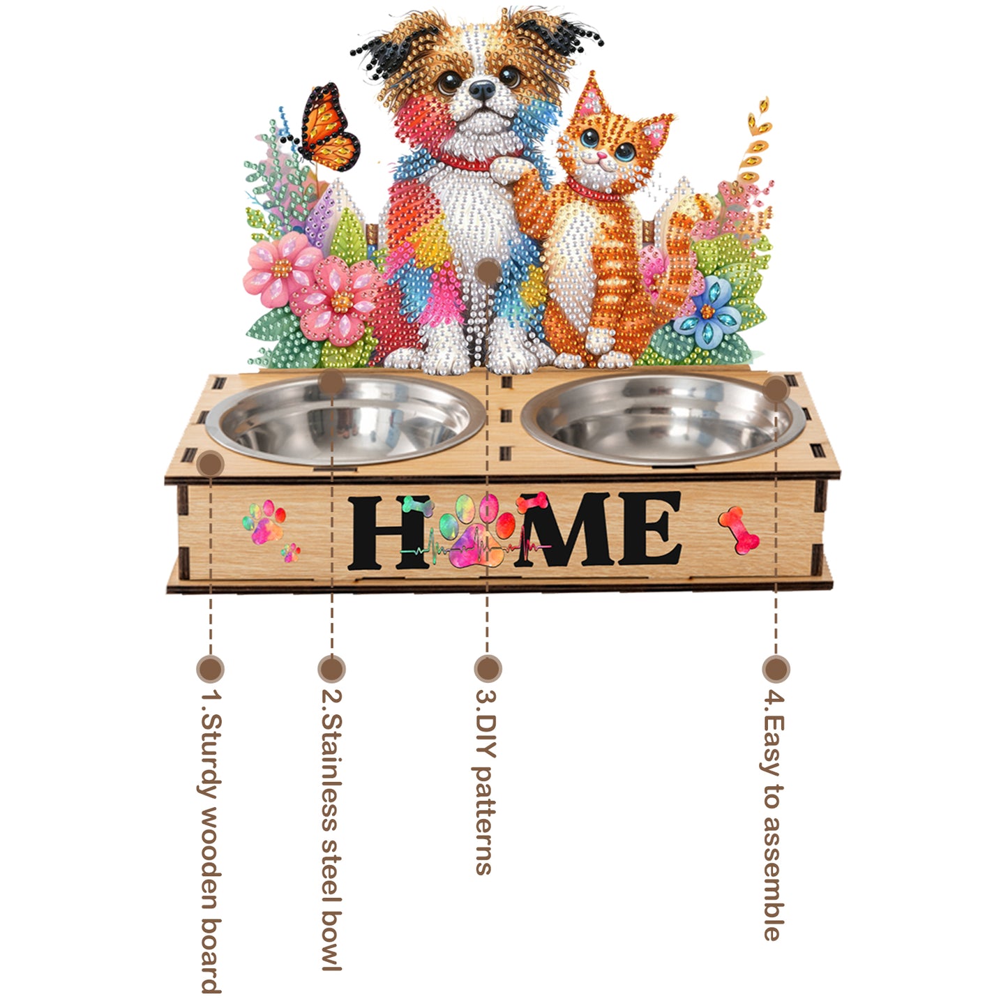 5D DIY Diamond Painting Water Feeder Diamond Art Dog Bowl for Small Medium Pets