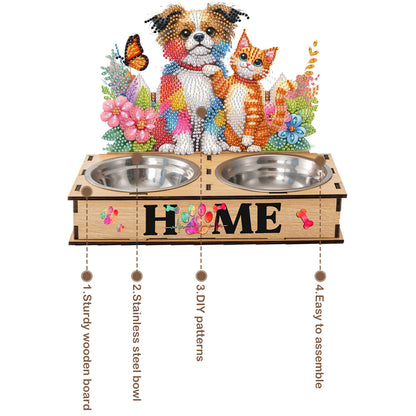 5D DIY Diamond Painting Water Feeder Diamond Art Dog Bowl for Small Medium Pets