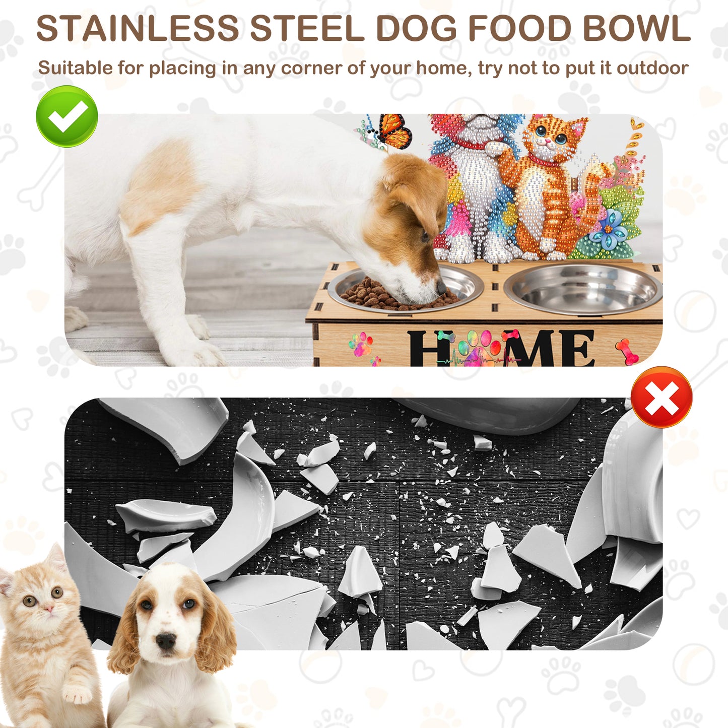 5D DIY Diamond Painting Water Feeder Diamond Art Dog Bowl for Small Medium Pets