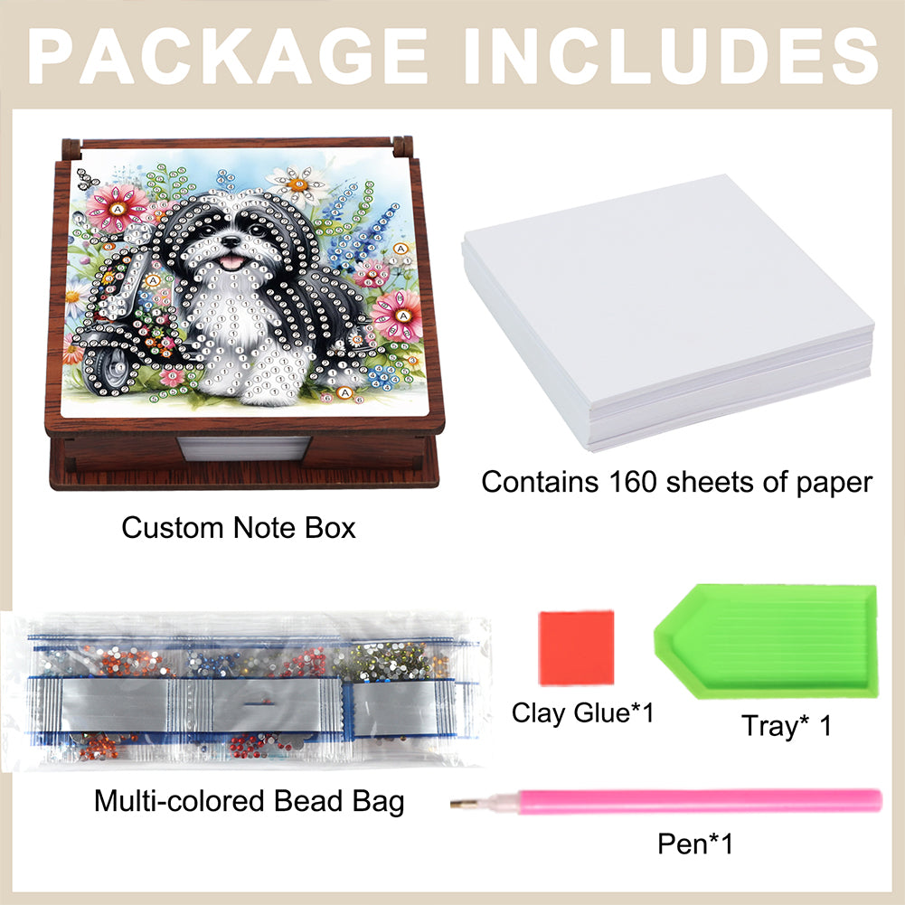 Wooden 5D Diamond Painting Kit Note Box with 160 Sheets Diamond Art Notepad Box