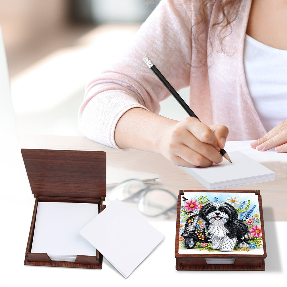 Wooden 5D Diamond Painting Kit Note Box with 160 Sheets Diamond Art Notepad Box