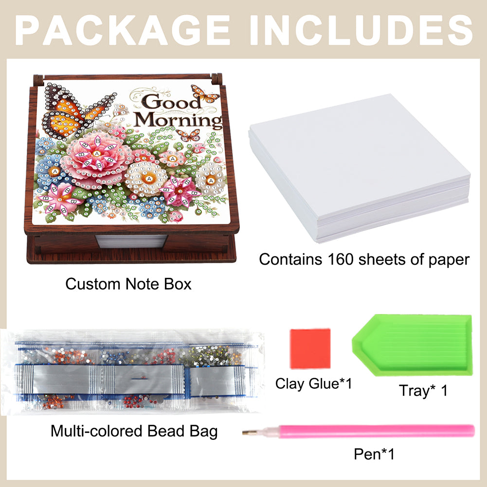 Wooden 5D Diamond Painting Kit Note Box with 160 Sheets Diamond Art Notepad Box