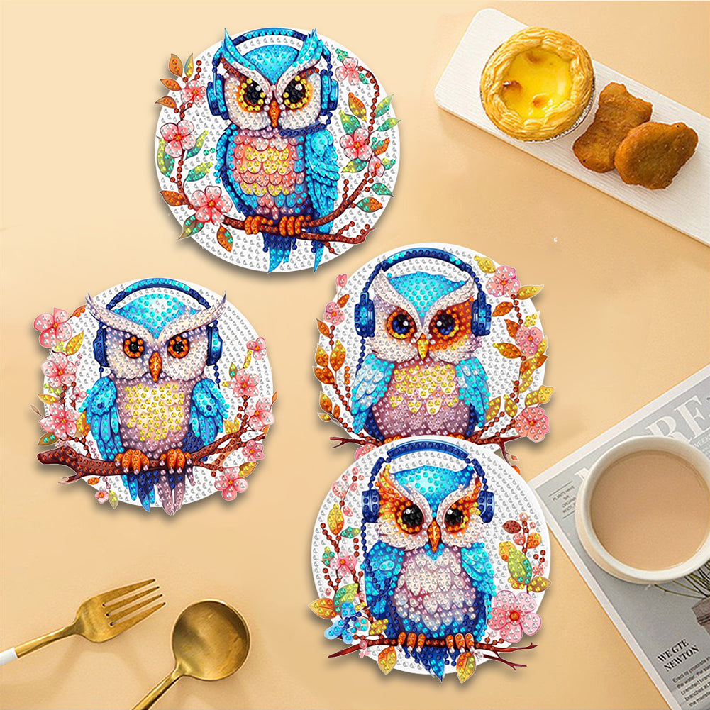 4 Pcs Wooden Diamond Painting Placemats with Holder Round Diamond Art Table Mats
