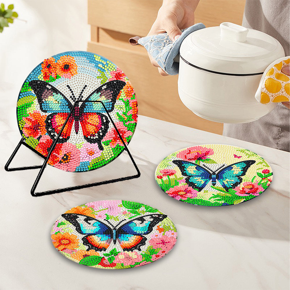 4 Pcs Wooden Diamond Painting Placemats with Holder Round Diamond Art Table Mats