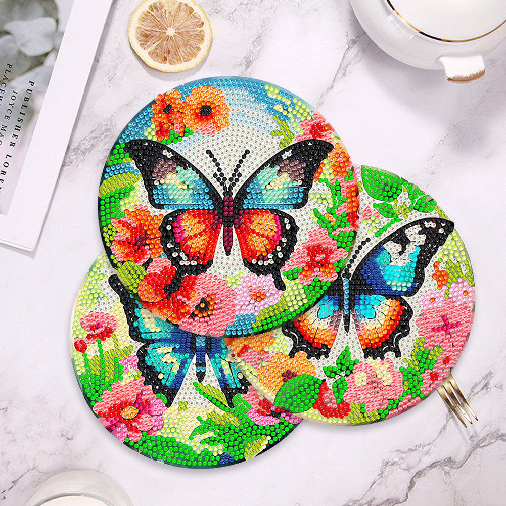4 Pcs Wooden Diamond Painting Placemats with Holder Round Diamond Art Table Mats