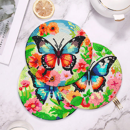 4 Pcs Wooden Diamond Painting Placemats with Holder Round Diamond Art Table Mats
