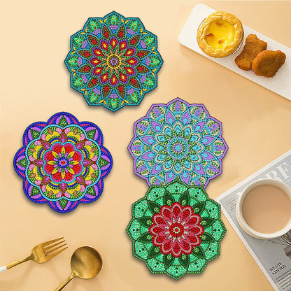 4 Pcs Wooden Diamond Painting Placemats with Holder Round Diamond Art Table Mats