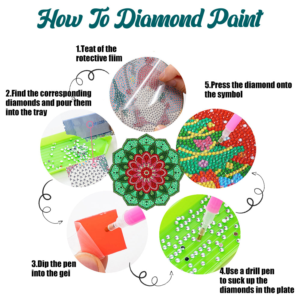 4 Pcs Wooden Diamond Painting Placemats with Holder Round Diamond Art Table Mats
