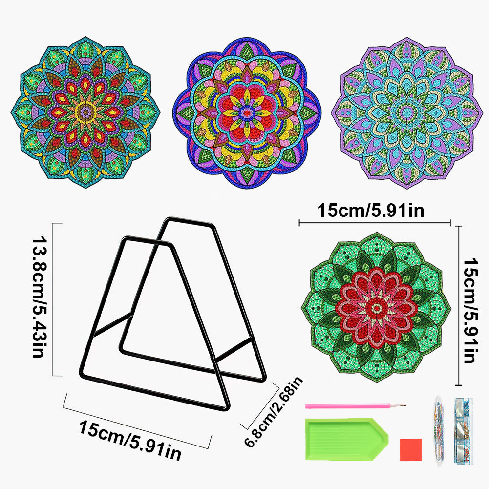 4 Pcs Wooden Diamond Painting Placemats with Holder Round Diamond Art Table Mats