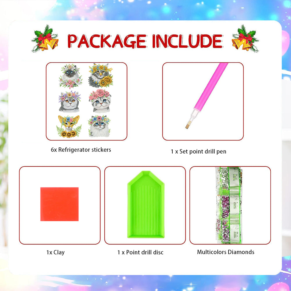 6 Pieces/set Animal Cake DIY Diamond Painting Magnets Refrigerator Fridge Magnet
