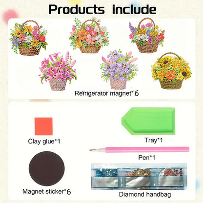 6pcs Flower Insect DIY Diamond Painting Magnet Refrigerator for Adults Beginners