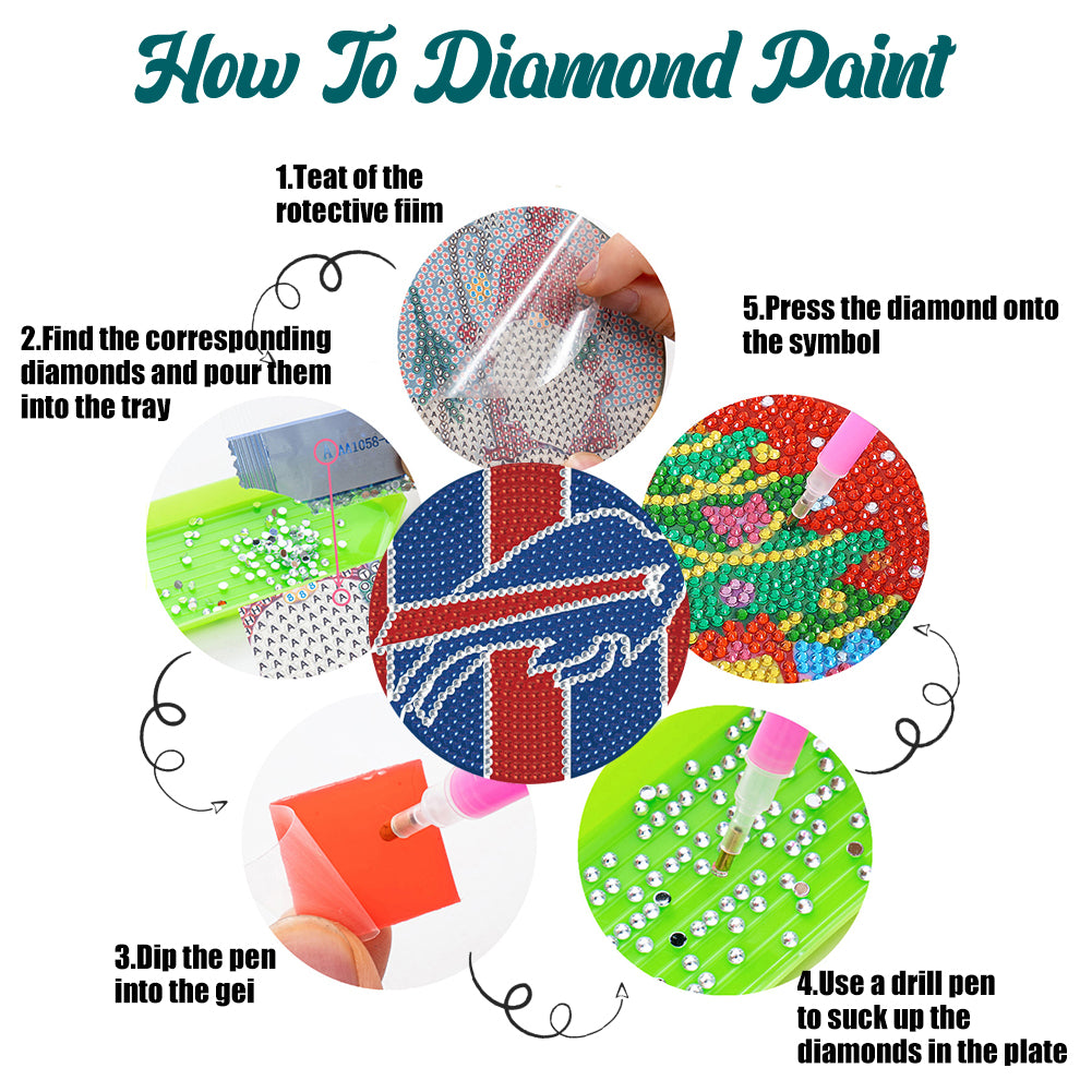 Rugby Team 6pcs DIY Diamond Painting Coasters W/ Holder for Beginner Adult Gift