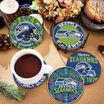 Rugby Team 6pcs DIY Diamond Painting Coasters W/ Holder for Beginner Adult Gift