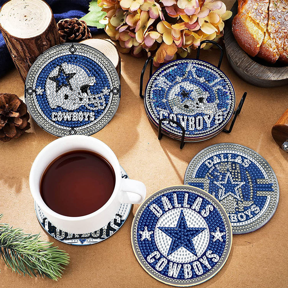 Rugby Team 6pcs DIY Diamond Painting Coasters W/ Holder for Beginner Adult Gift