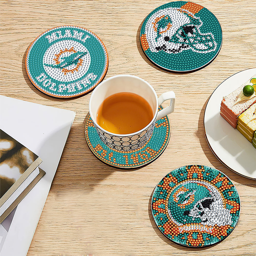 Rugby Team 6pcs DIY Diamond Painting Coasters W/ Holder for Beginner Adult Gift