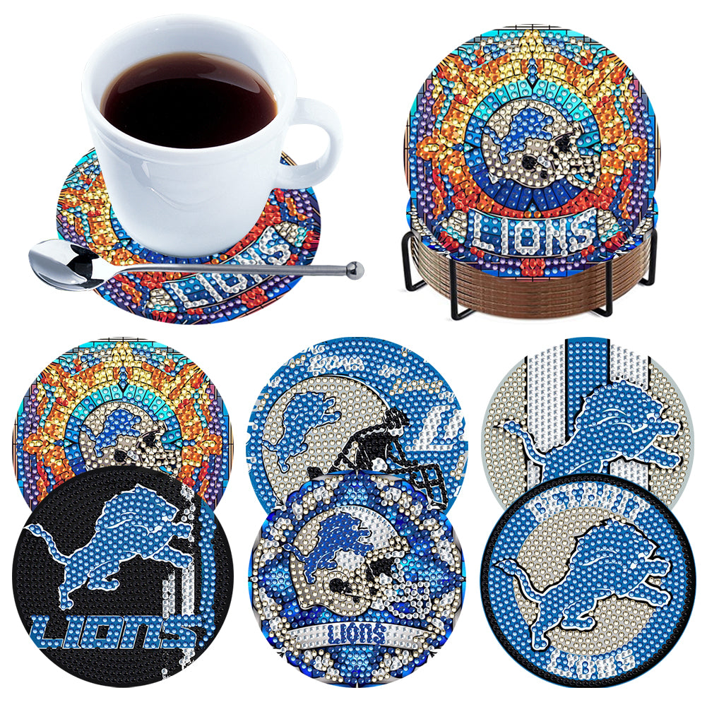 Rugby Team 6pcs DIY Diamond Painting Coasters W/ Holder for Beginner Adult Gift