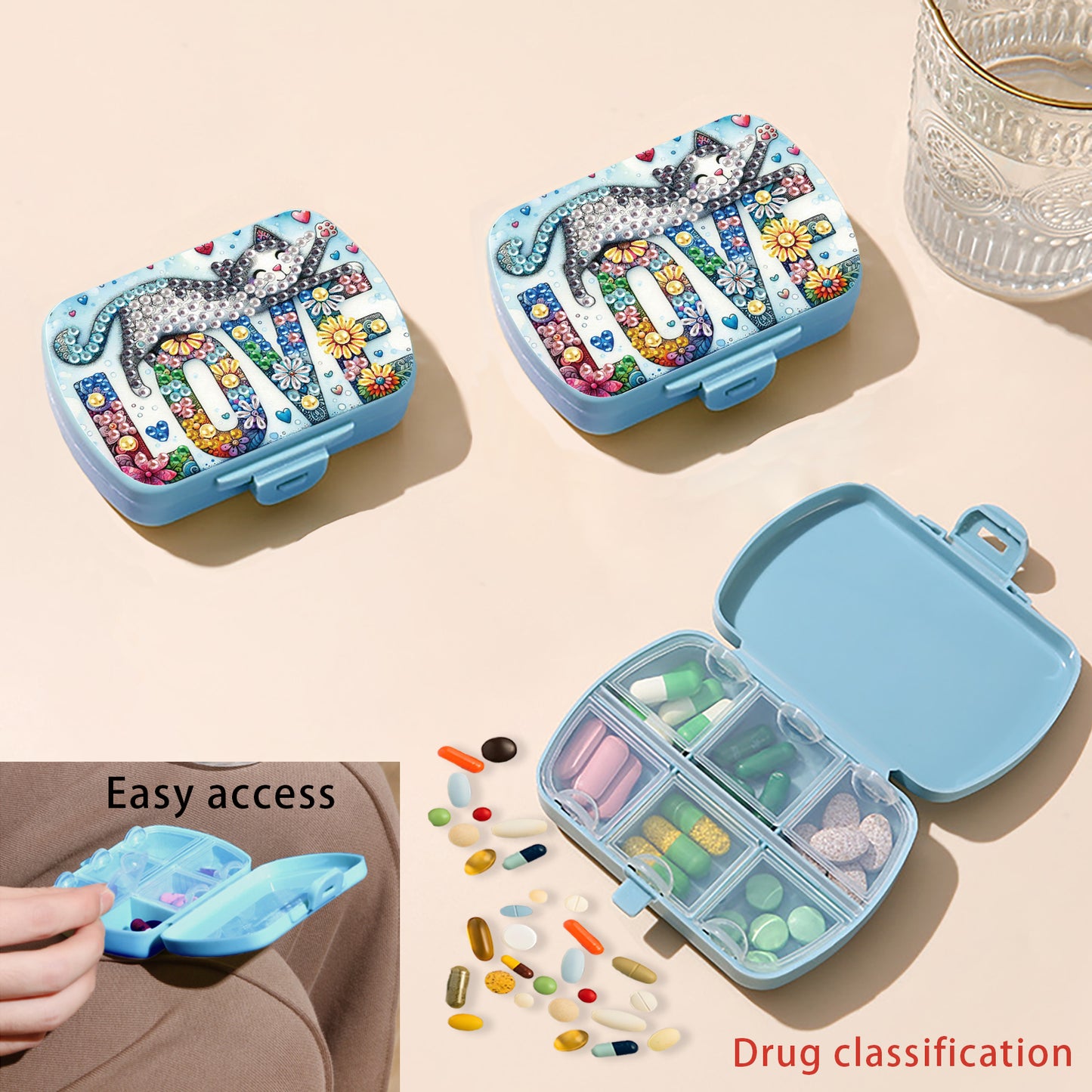 5D DIY Diamond Painting Dot Pill Case Diamond Art Pill Storage Box for Art Craft