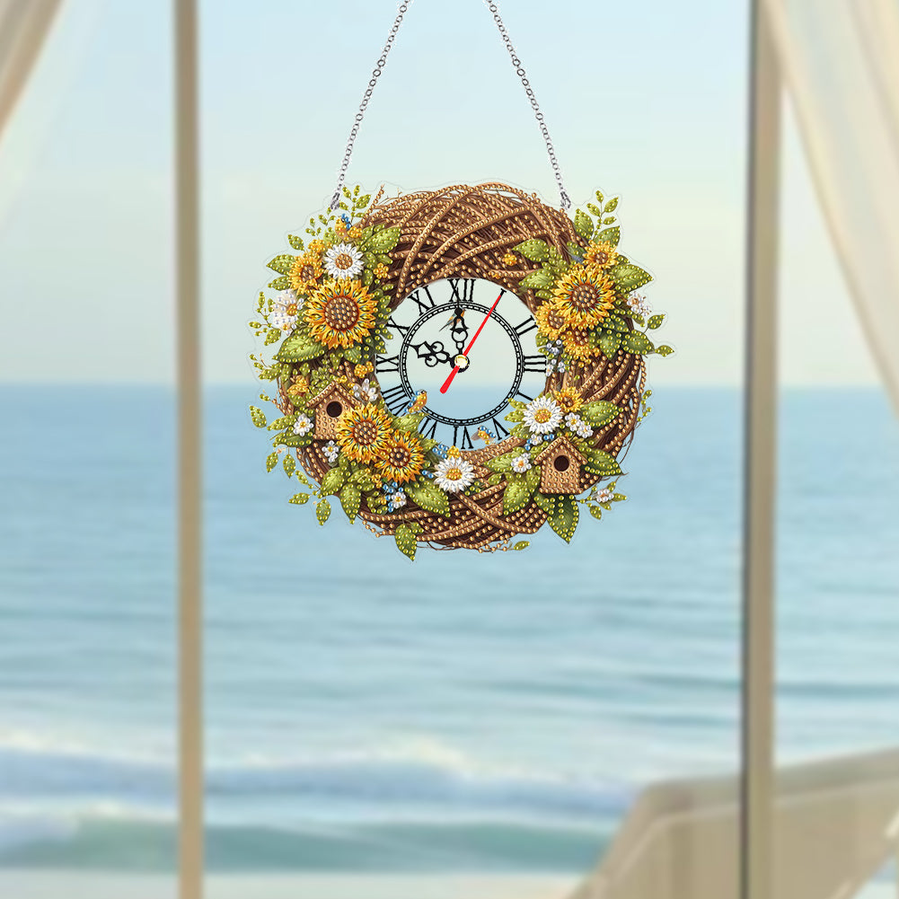 Acrylic Special Shape Daisy 5D Diamond Painting Clock Art Craft for Desktop Wall