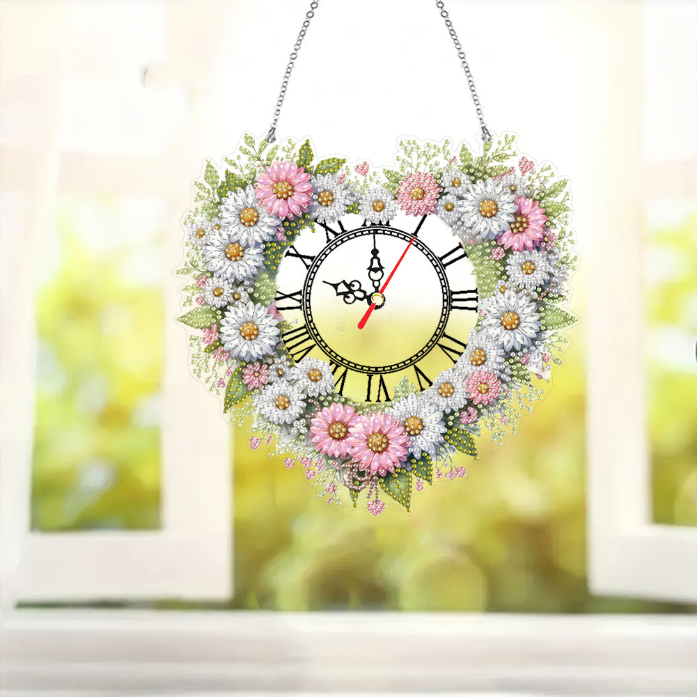 Acrylic Special Shape Daisy 5D Diamond Painting Clock Art Craft for Desktop Wall