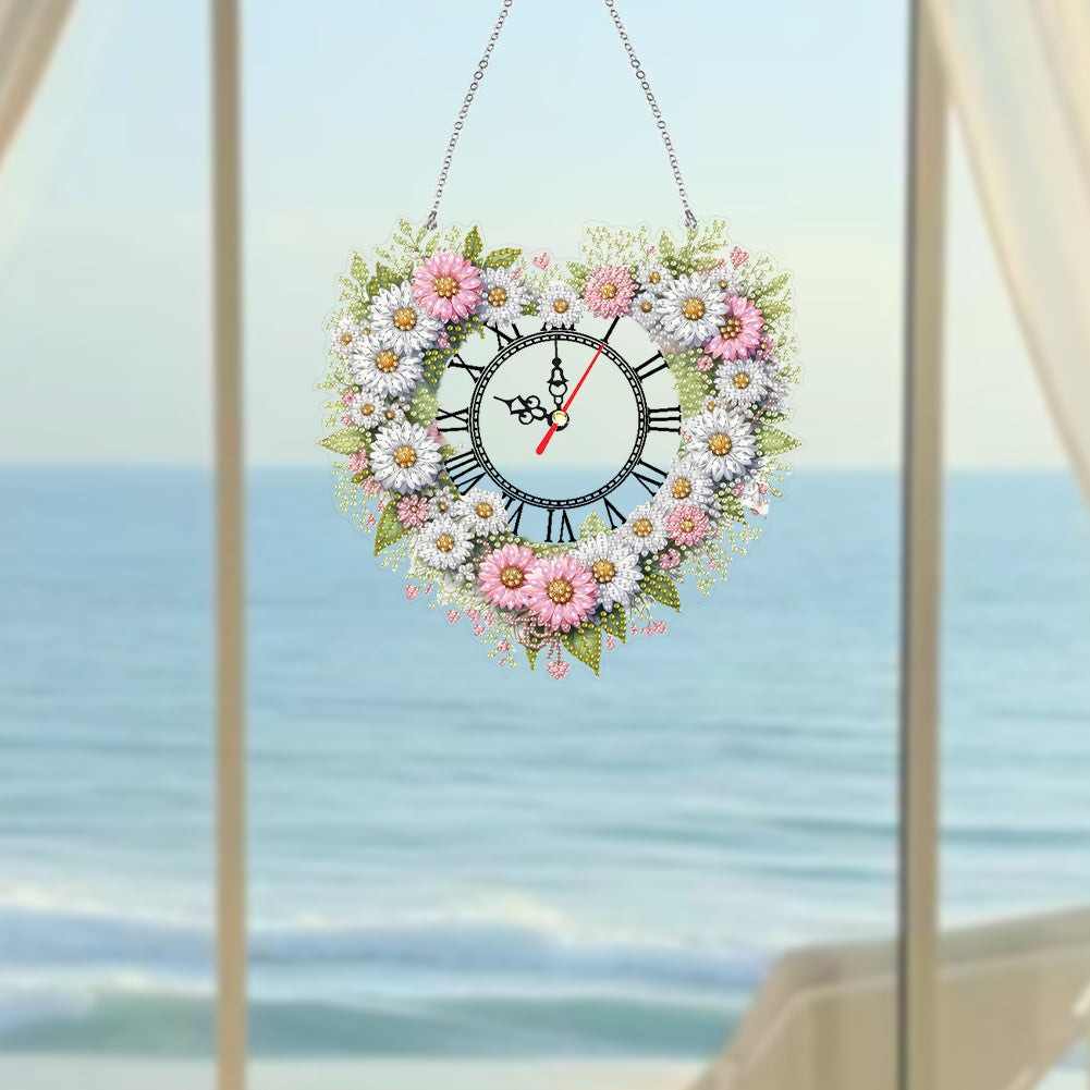 Acrylic Special Shape Daisy 5D Diamond Painting Clock Art Craft for Desktop Wall