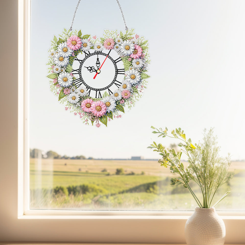 Acrylic Special Shape Daisy 5D Diamond Painting Clock Art Craft for Desktop Wall