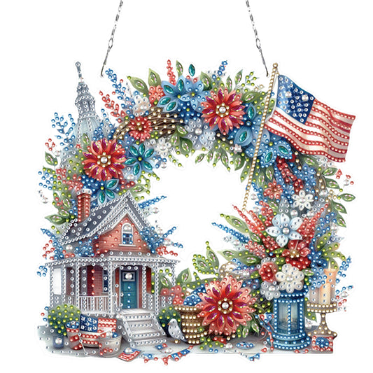 Independence Day Cottage Rhinestone Diamond Art Pendants for Garden Window Decor
