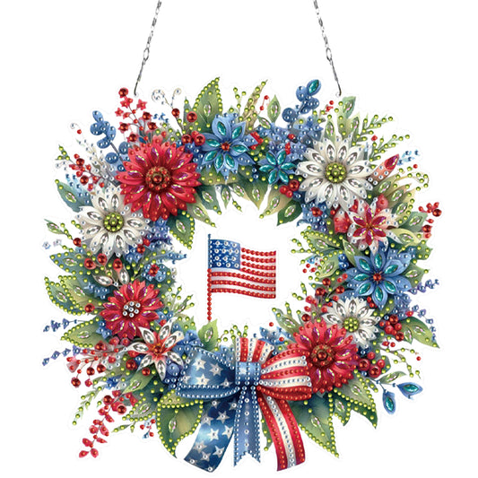 Independence Day Cottage Rhinestone Diamond Art Pendants for Garden Window Decor