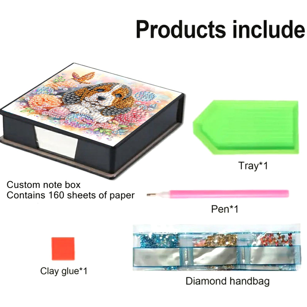 Leather Animals Diamond Art Note Box with 160 Sheets of Paper for DIY Art Craft