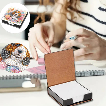 Leather Animals Diamond Art Note Box with 160 Sheets of Paper for DIY Art Craft