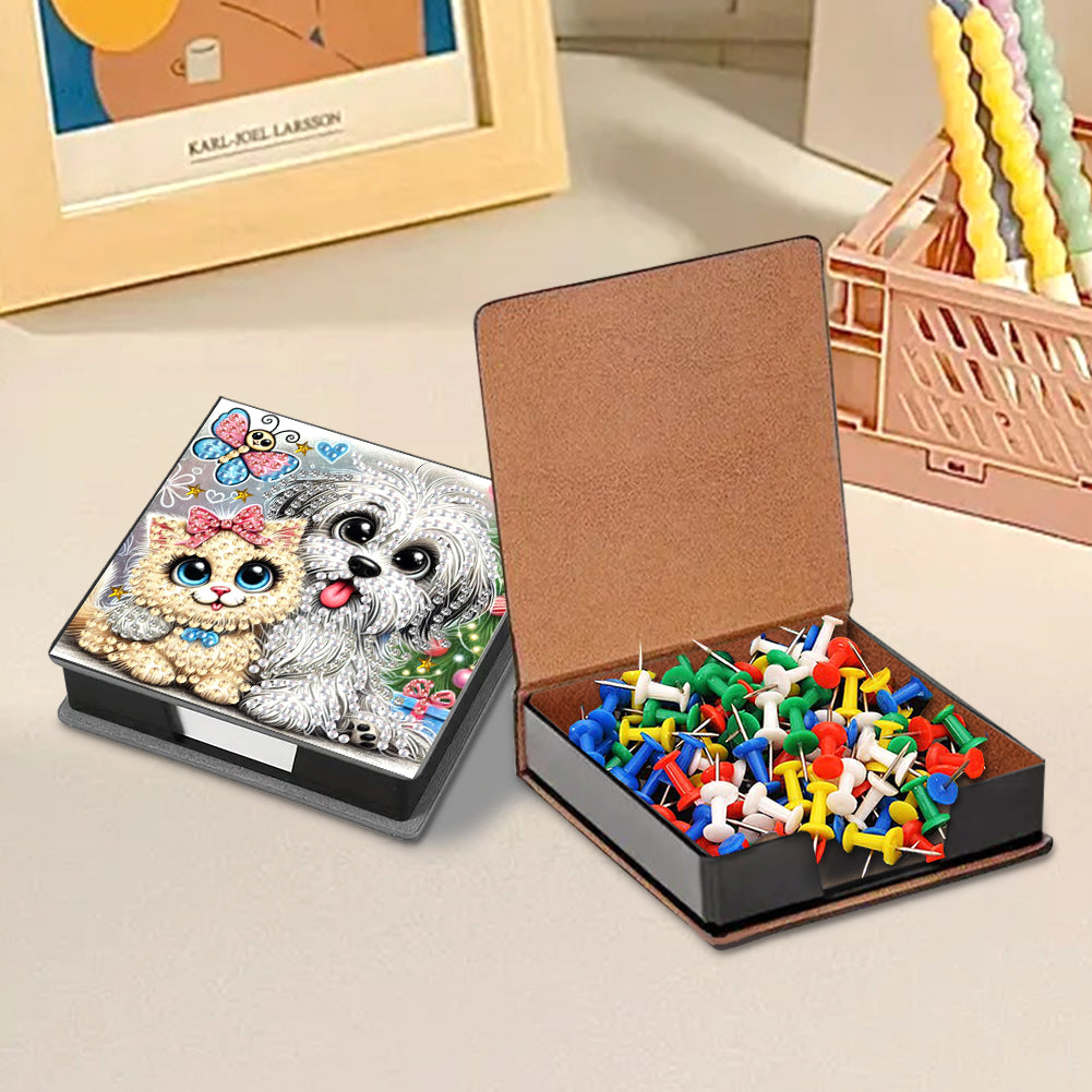 Leather Animals Diamond Art Note Box with 160 Sheets of Paper for DIY Art Craft