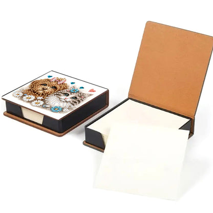Leather Animals Diamond Art Note Box with 160 Sheets of Paper for DIY Art Craft