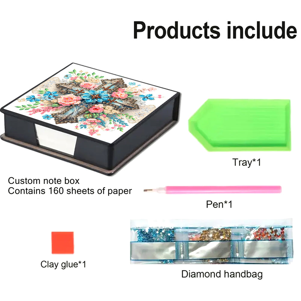 Cross Leather Diamond Art Note Box with 160 Sheets of Paper for Adults Beginners