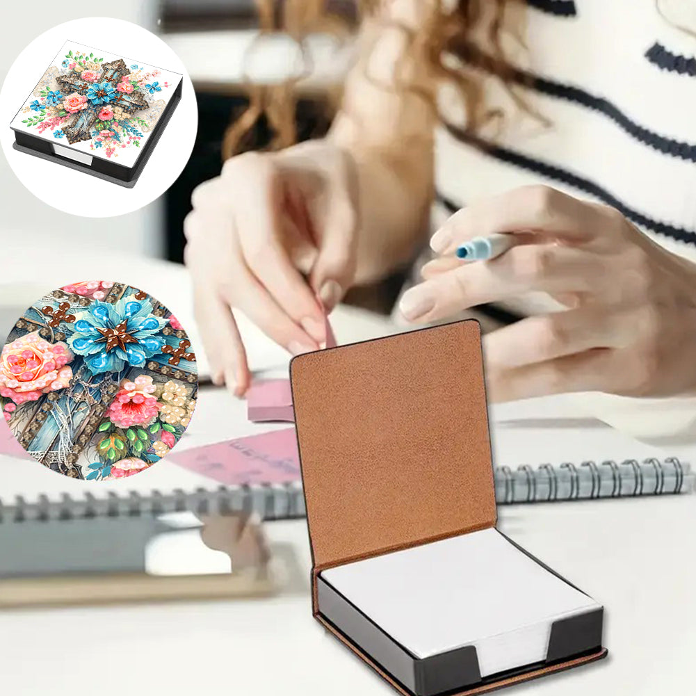 Cross Leather Diamond Art Note Box with 160 Sheets of Paper for Adults Beginners