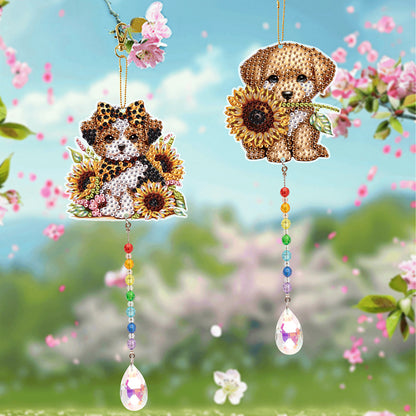 2Pcs 5D DIY Diamond Painting Sun Catcher Crystal Painting Ornaments for Adults
