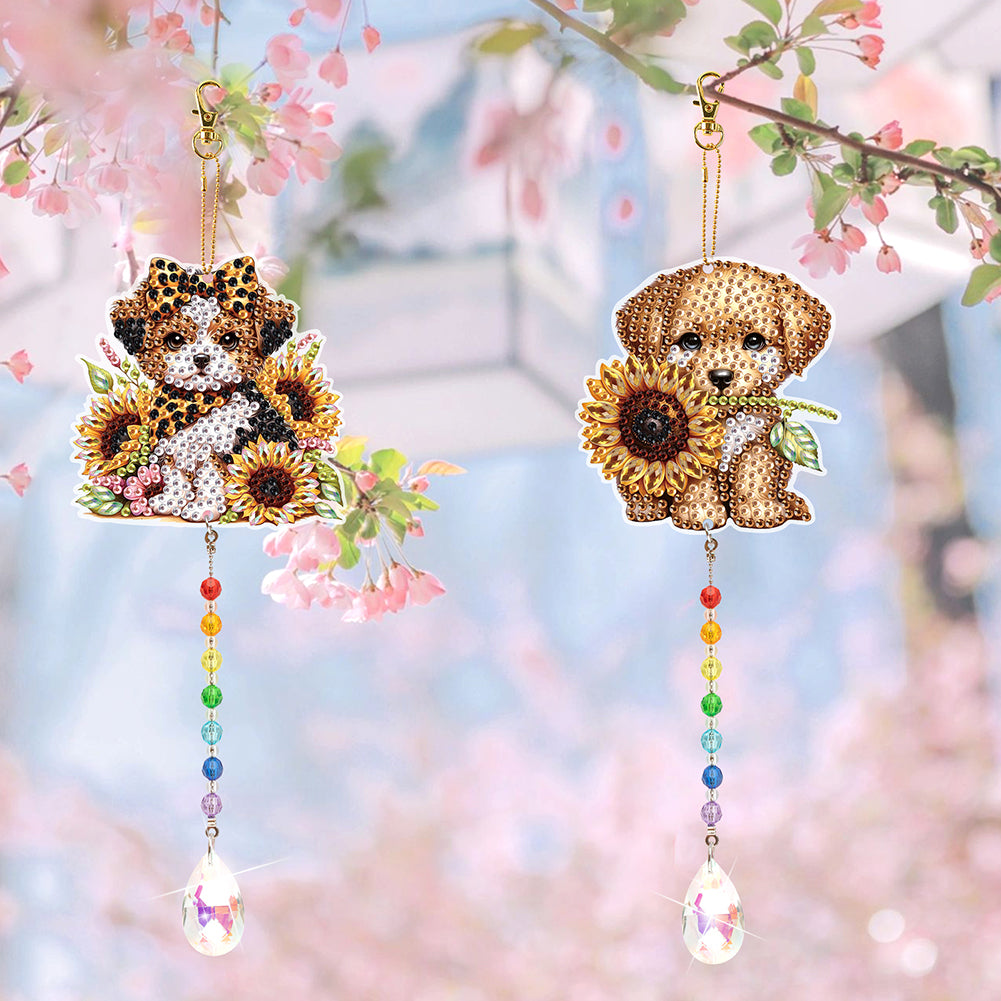 2Pcs 5D DIY Diamond Painting Sun Catcher Crystal Painting Ornaments for Adults