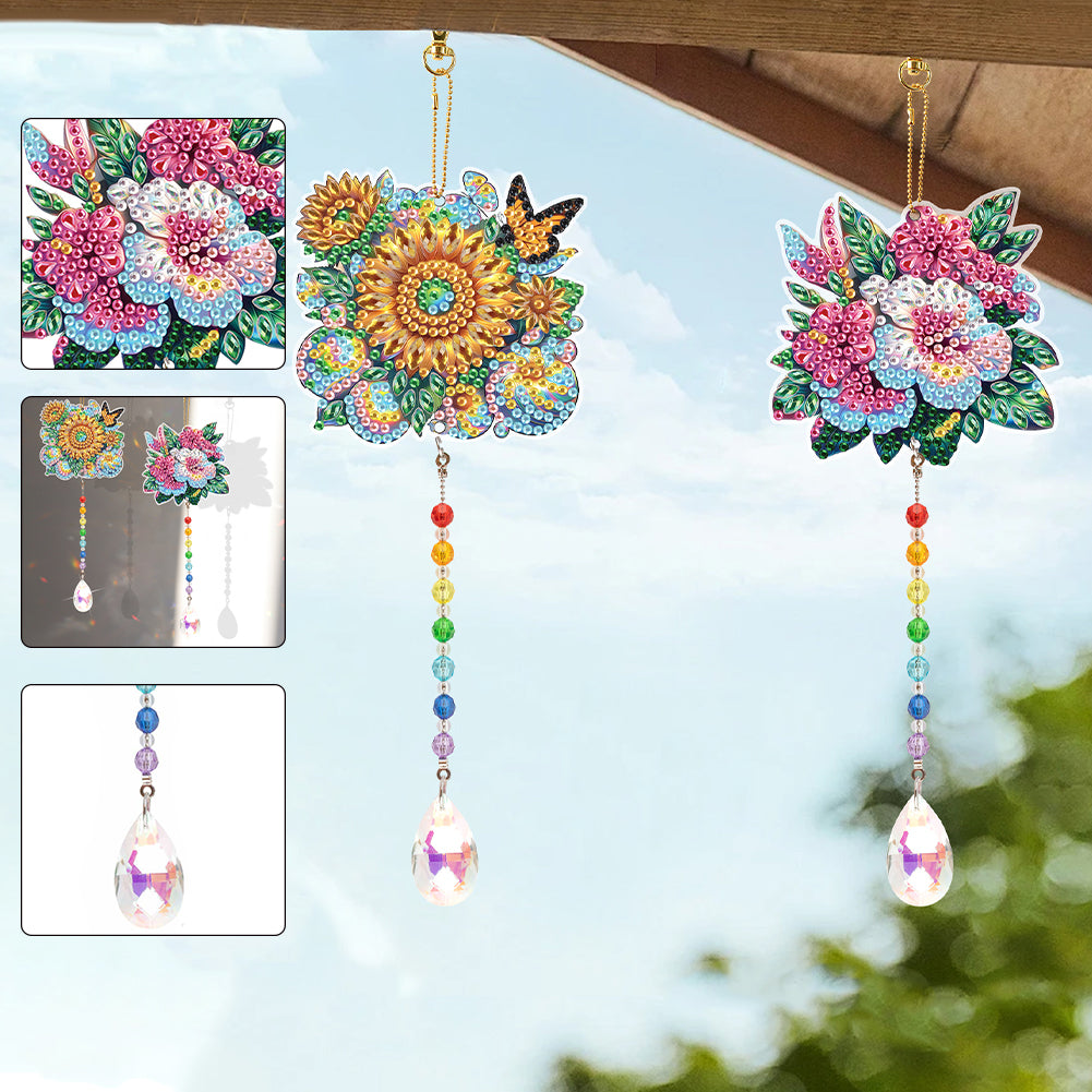 2Pcs 5D DIY Diamond Painting Sun Catcher Crystal Painting Ornaments for Adults
