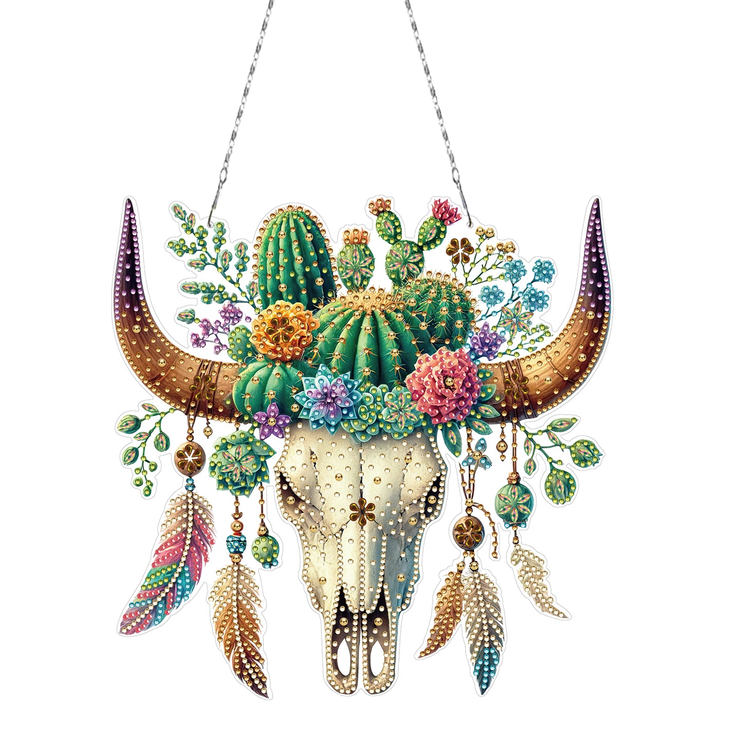 Acrylic Special Shape Horn Cactus Rhinestone Diamond Art Pendants for Art Crafts