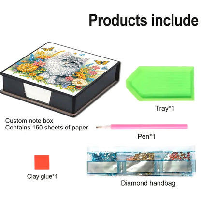 Animals Diamond Painting Notecard Box Gem Art Sticky Note Holder for Home Office