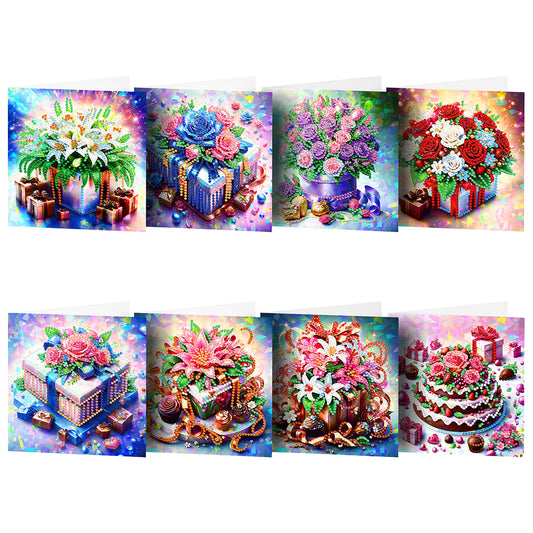 8Pcs Flower Envelope Rhinestone Painting Card Kit Diamond Painting Greeting Card