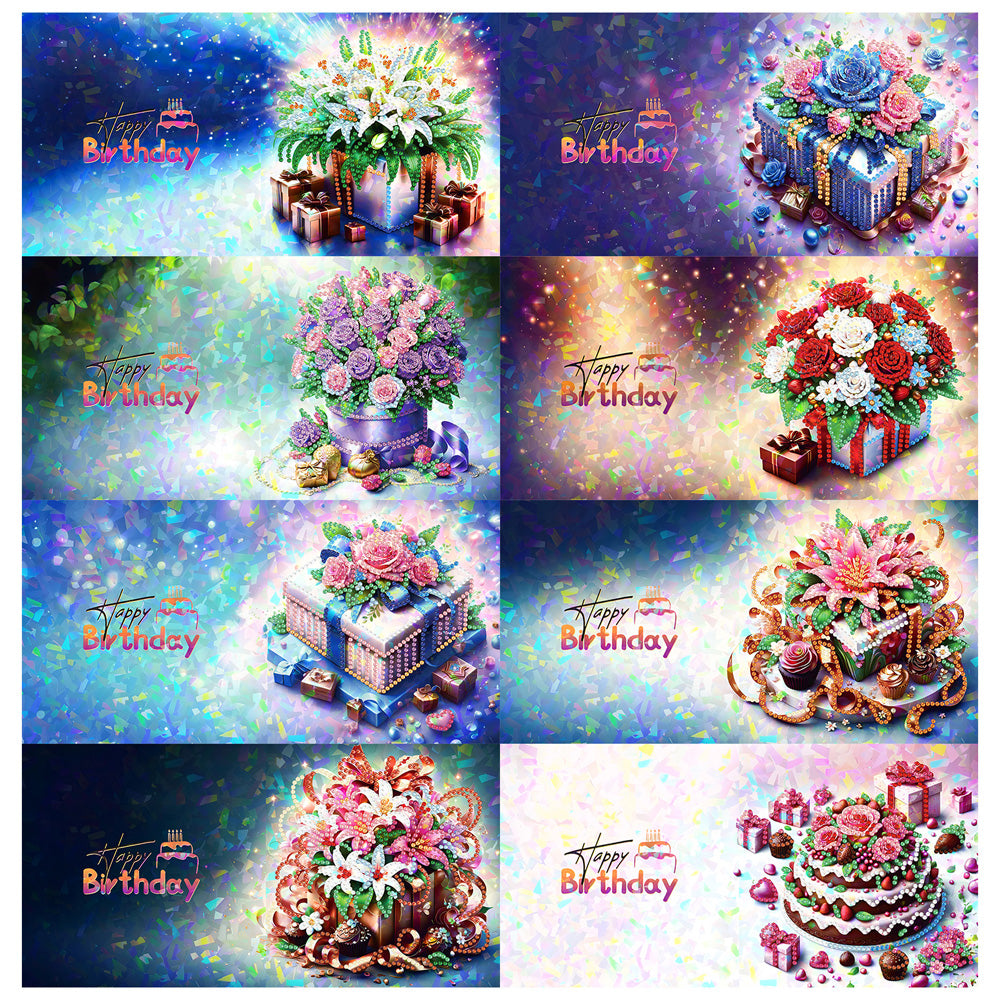 8Pcs Flower Envelope Rhinestone Painting Card Kit Diamond Painting Greeting Card