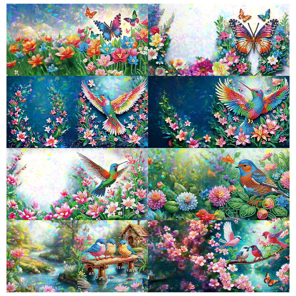8Pcs Flower Envelope Rhinestone Painting Card Kit Diamond Painting Greeting Card