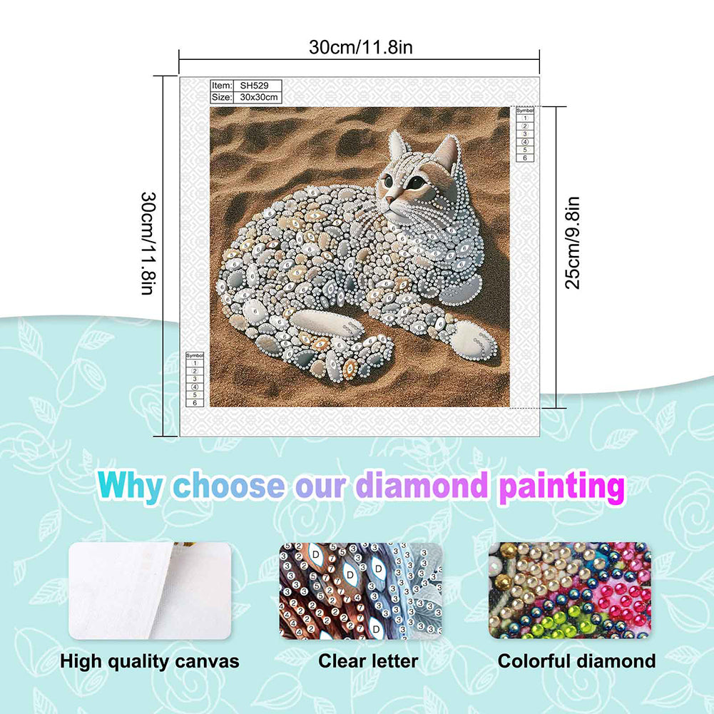 Abstract Pebble Cat - Special Shaped Drill Diamond Painting 30*30CM