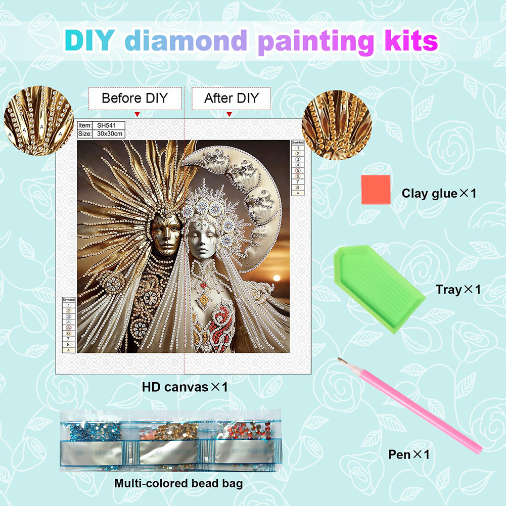 Abstract Art Sun And Moon God - Special Shaped Drill Diamond Painting 30*30CM