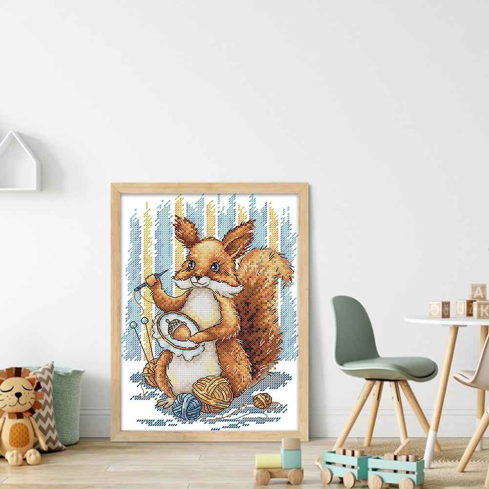 Embroidered Squirrel - 14CT Stamped Cross Stitch 19*27CM(Joy Sunday)