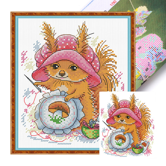The Squirrel Who Loves Embroidery - 14CT Stamped Cross Stitch 18*21CM(Joy Sunday)